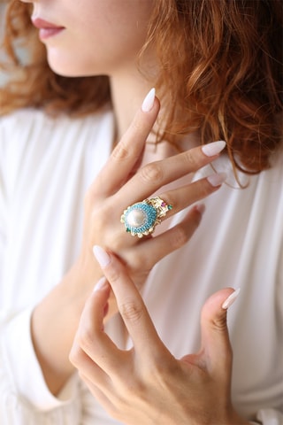 Bague dorée à l'or fin jaune - Perle de culture