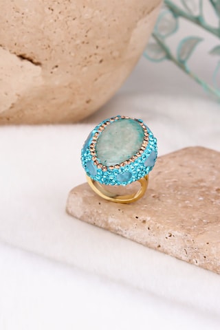 Bague dorée à l'or fin jaune - Amazonite