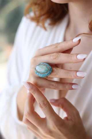Bague dorée à l'or fin jaune - Amazonite