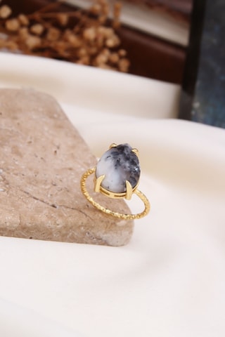 Bague – Plaqué or jaune et dendrite opale