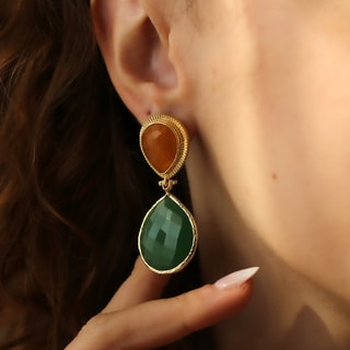 Boucles d'oreilles pendantes - Laiton plaqué or & citrine