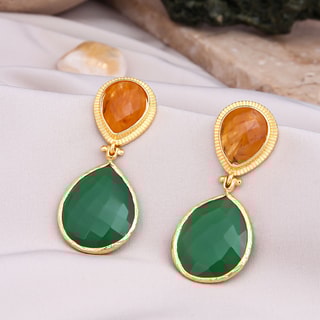 Boucles d'oreilles pendantes - Laiton plaqué or & citrine