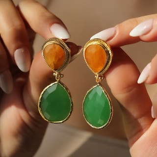 Boucles d'oreilles pendantes - Laiton plaqué or & citrine