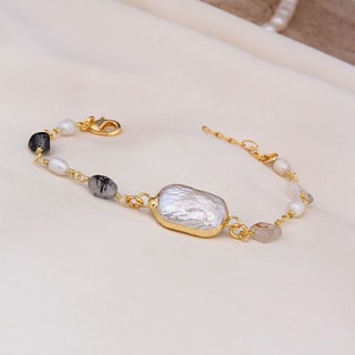 Bracelet - Laiton plaqué or & rutile noir