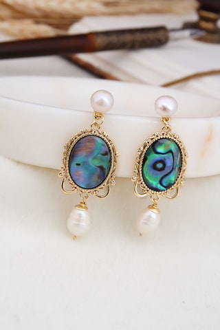Boucles d’oreilles - Plaqué or jaune, labradorites et perles de culture 
