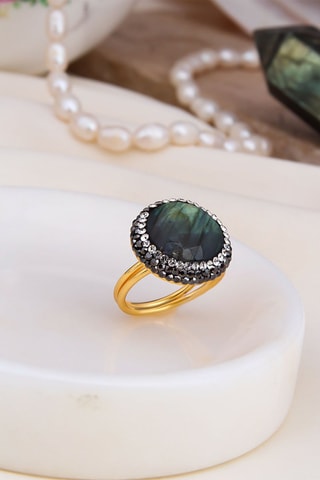Bague - Plaqué or jaune et labradorite 
