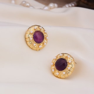 Boucles d'oreilles - Laiton plaqué or & améthyste 