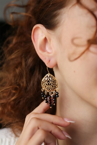 Boucles d’oreilles - Plaqué or jaune et onyx