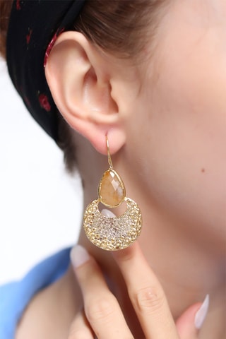 Boucles d'oreilles dorées à l'or fin jaune - Citrines