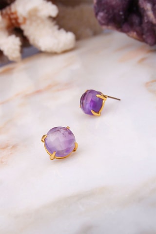 Boucles d'oreilles dorées à l'or fin jaune Améthyste