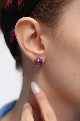 Boucles d'oreilles dorées à l'or fin jaune Améthyste