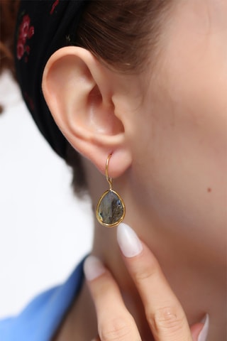 Boucles d'oreilles dorées à l'or fin jaune - Labradorites