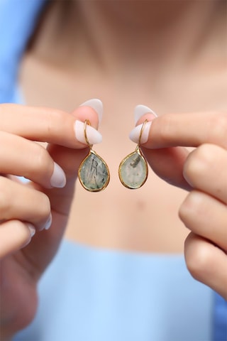 Boucles d'oreilles dorées à l'or fin jaune - Prehnites