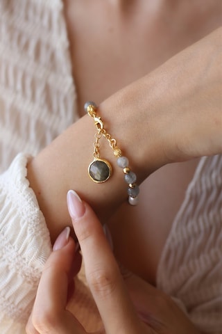 Bracelet - Plaqué or jaune, labradorites et perles de culture
