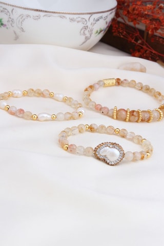 Bracelet doré à l'or fin jaune - Citrines et perles de culture