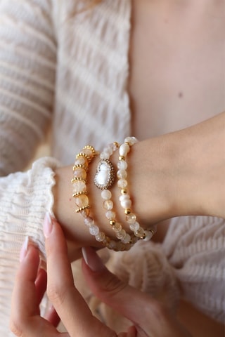 Bracelet doré à l'or fin jaune - Citrines et perles de culture