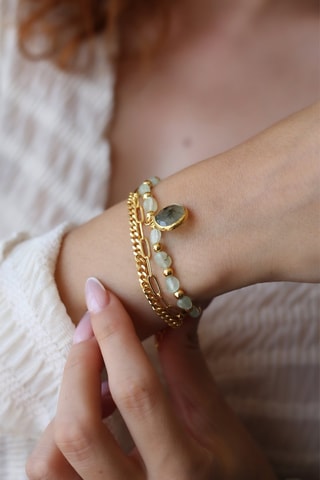 Bracelet multi-rangs - Plaqué or jaune et prehnites