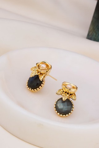 Boucles d’oreilles dorées à l'or fin jaune - Labradorites
