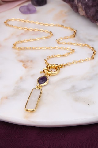 Collier doré à l'or fin jaune - Amazonite et pierre de lune
