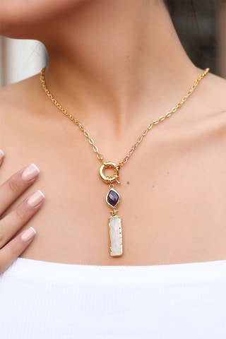 Collier doré à l'or fin jaune - Amazonite et pierre de lune