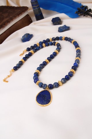 Collier doré à l'or fin jaune - Lapis-lazuli