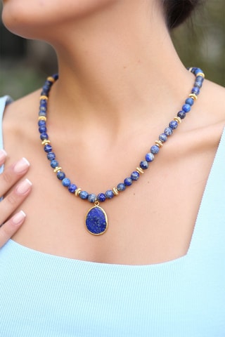 Collier doré à l'or fin jaune - Lapis-lazuli