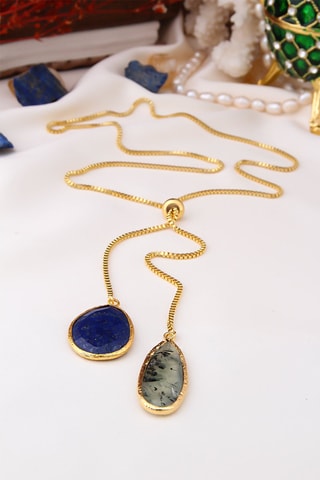 Collier doré à l'or fin jaune - Saphir et prehnite