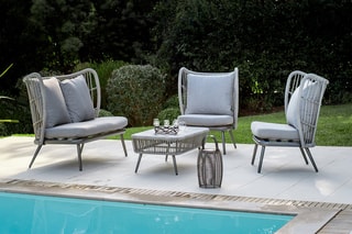 Salon de jardin Chestnut - 4 places - Canapé - 2 chaises - Table basse 110 x 60 x 41 cm