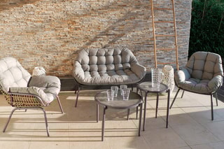 Salon de jardin Lupin - 4 places - Canapé - 2 fauteuils - Table basse - Table d'appoint -  67 x 67 x 45 cm et 46,5 x 46,5 x 55 cm