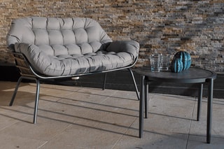 Salon de jardin Lupin - 4 places - Canapé - 2 fauteuils - Table basse - Table d'appoint -  67 x 67 x 45 cm et 46,5 x 46,5 x 55 cm