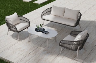 Salon de jardin Liro - 4 places - Canapé - 2 fauteuils - Table basse - 114 x 64 x 42 cm