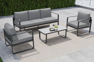 Salon de jardin Minto - 5 places - Canapé - 2 fauteuils - Table basse - 100 x 50 x 38 cm