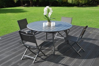 Table ronde de jardin - Gris - 200 x 141 x 76 cm / 150 x 141 x 76 cm