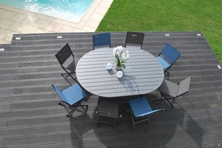 Table ronde de jardin - Gris - 200 x 141 x 76 cm / 150 x 141 x 76 cm