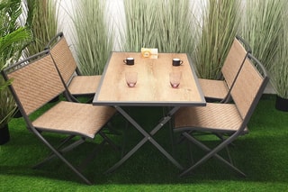 Table pliante de jardin - Gris et naturel - 4 couverts - 110 x 71 x 71 cm