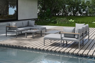 Salon de jardin Mindelo Double - Jusqu'à 8 places - Canapé - Méridienne - 2 tables basses - 100 x 49 x 34 cm