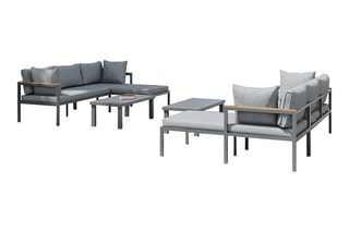 Salon de jardin Mindelo Double - Jusqu'à 8 places - Canapé - Méridienne - 2 tables basses - 100 x 49 x 34 cm