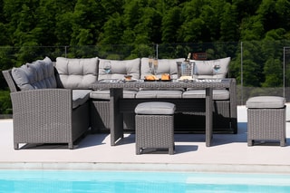 Ensemble de jardin Oak - 8 places - Canapé d'angle - Table - 2 tabourets - 150 x 80 x 68 cm