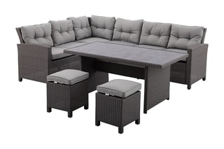 Ensemble de jardin Oak - 8 places - Canapé d'angle - Table - 2 tabourets - 150 x 80 x 68 cm