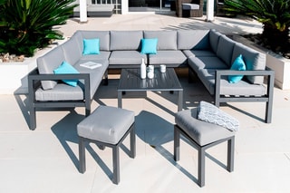 Salon de jardin d'angle Carolina - 10 places  -  Modulable - 4 canapés - 2 tabourets - Table basse - 81,5 x 81,5 x 40 cm