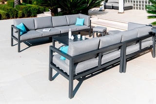 Salon de jardin d'angle Carolina - 10 places  -  Modulable - 4 canapés - 2 tabourets - Table basse - 81,5 x 81,5 x 40 cm