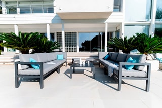 Salon de jardin d'angle Carolina - 10 places  -  Modulable - 4 canapés - 2 tabourets - Table basse - 81,5 x 81,5 x 40 cm