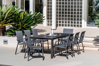 Ensemble repas Canyon - Jusqu'à 8 places - 8 fauteuils empilables - Table extensible - 160/230 x 96,5 x 75 cm