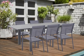 Ensemble de jardin Confort - Jusqu'à 8 places - 8 fauteuils empilables - Table extensible - 140/220 x 90 x 75 cm