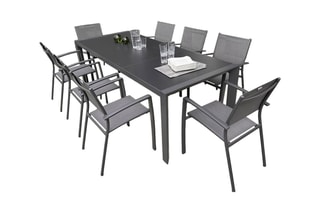 Ensemble de jardin Canyon - Jusqu’ à 8 places - Table extensible automatique 160/230 x 75 x 96,5 cm - 8 fauteuils empilables