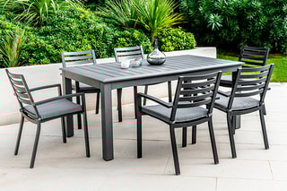 Ensemble de jardin Vasco - 6 places - Extensible - Empilable - Table extensible 180-240 x 100 x 76 cm - 6 fauteuils empilables