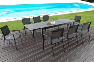 Ensemble de jardin - Jusqu'à 10 places - Table extensible 160/240 x 100 x 75 cm - 8 fauteuils