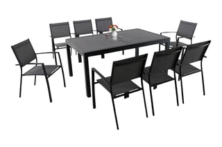 Ensemble de jardin - Jusqu'à 10 places - Table extensible 160/240 x 100 x 75 cm - 8 fauteuils
