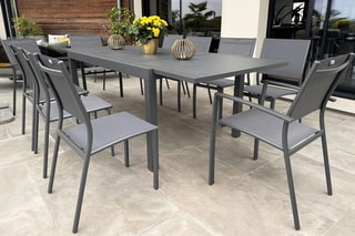 Ensemble de jardin - 10 places - Table extensible 160/240 x 75 x 100 cm - 8 chaises et 2 fauteuils empilables