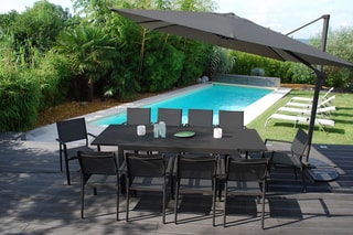 Ensemble de jardin - 10 places - Table extensible 160/240 x 100 x 75 cm - 10 fauteuils empilables